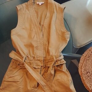 Tan Sleeveless Jumpsuit with Belt
